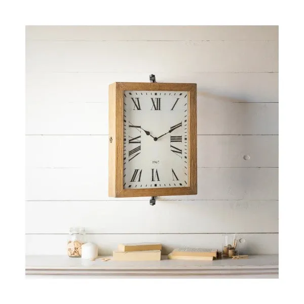 Wood Double Sided Clock With Bracket